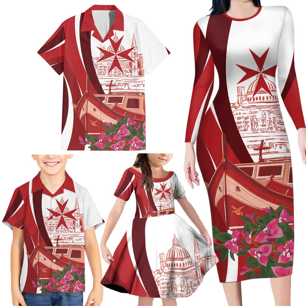 Inhobbok Malta Personalized Family Matching Long Sleeve Bodycon Dress and Hawaiian Shirt Valetta Scenery