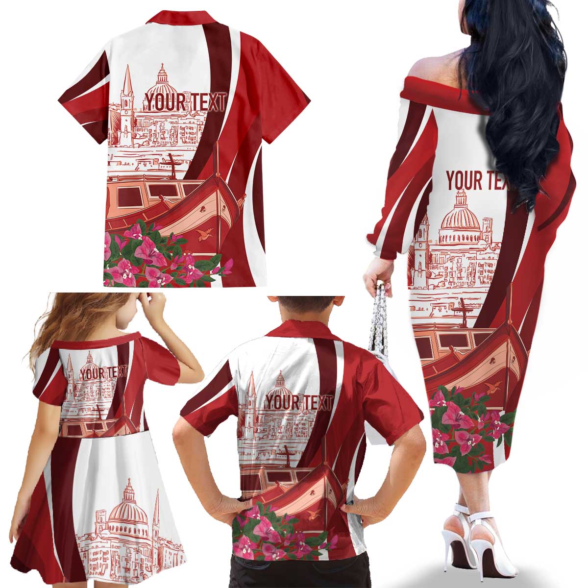Inhobbok Malta Personalized Family Matching Off The Shoulder Long Sleeve Dress and Hawaiian Shirt Valetta Scenery
