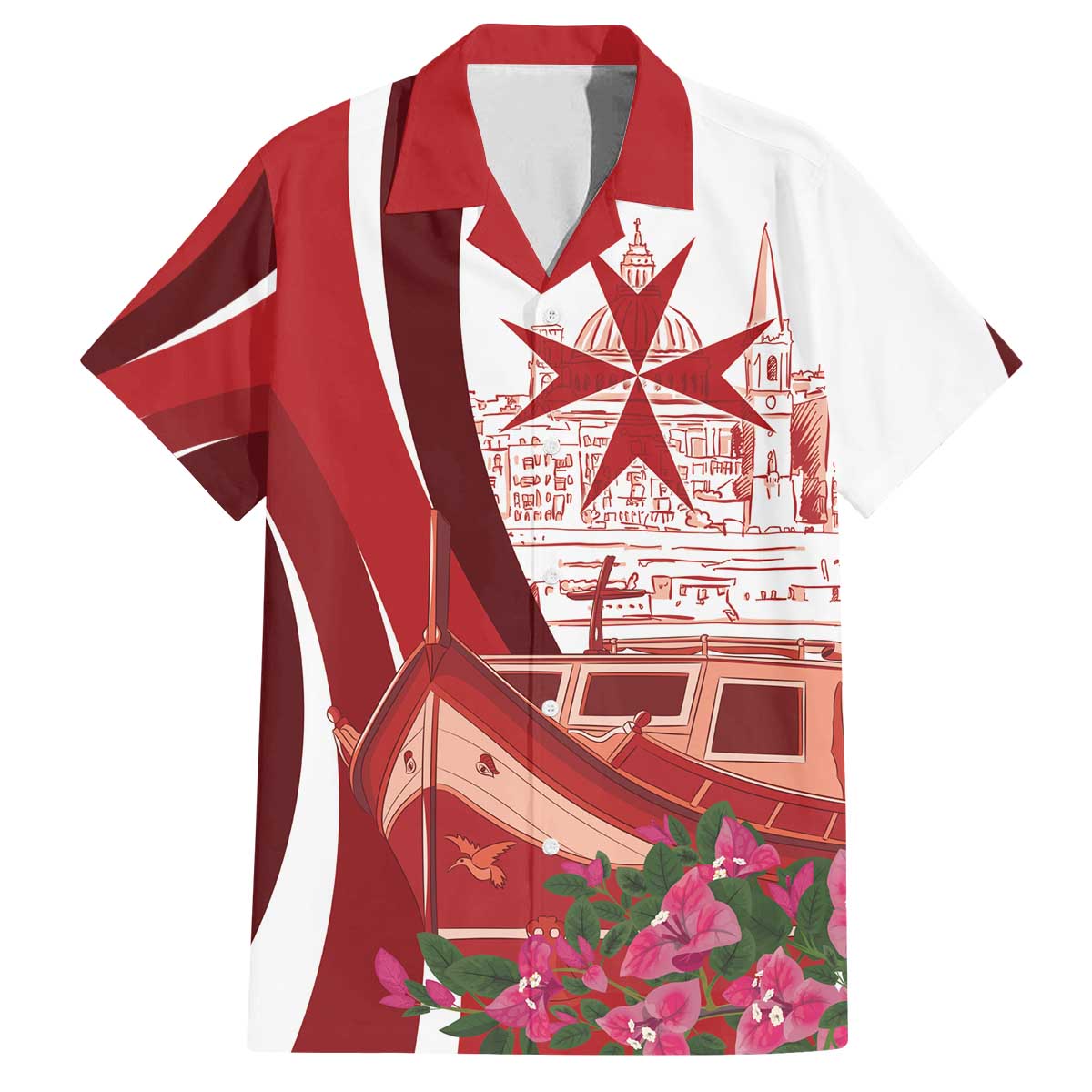 Inhobbok Malta Personalized Family Matching Off The Shoulder Long Sleeve Dress and Hawaiian Shirt Valetta Scenery