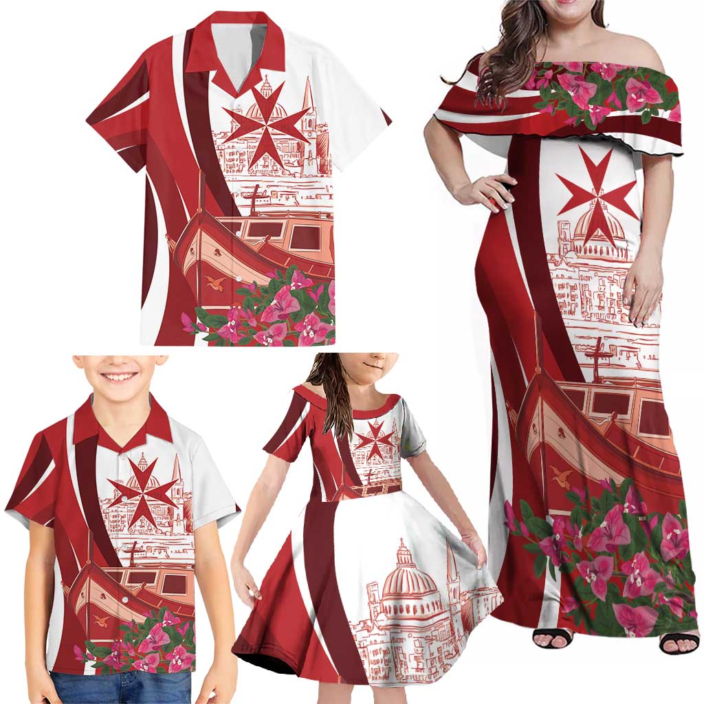 Inhobbok Malta Personalized Family Matching Off Shoulder Maxi Dress and Hawaiian Shirt Valetta Scenery