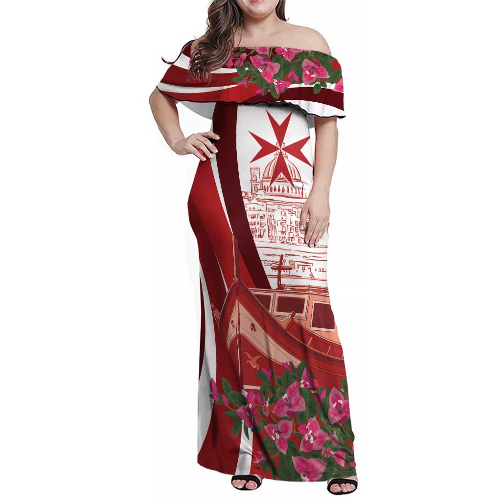 Inhobbok Malta Personalized Family Matching Off Shoulder Maxi Dress and Hawaiian Shirt Valetta Scenery