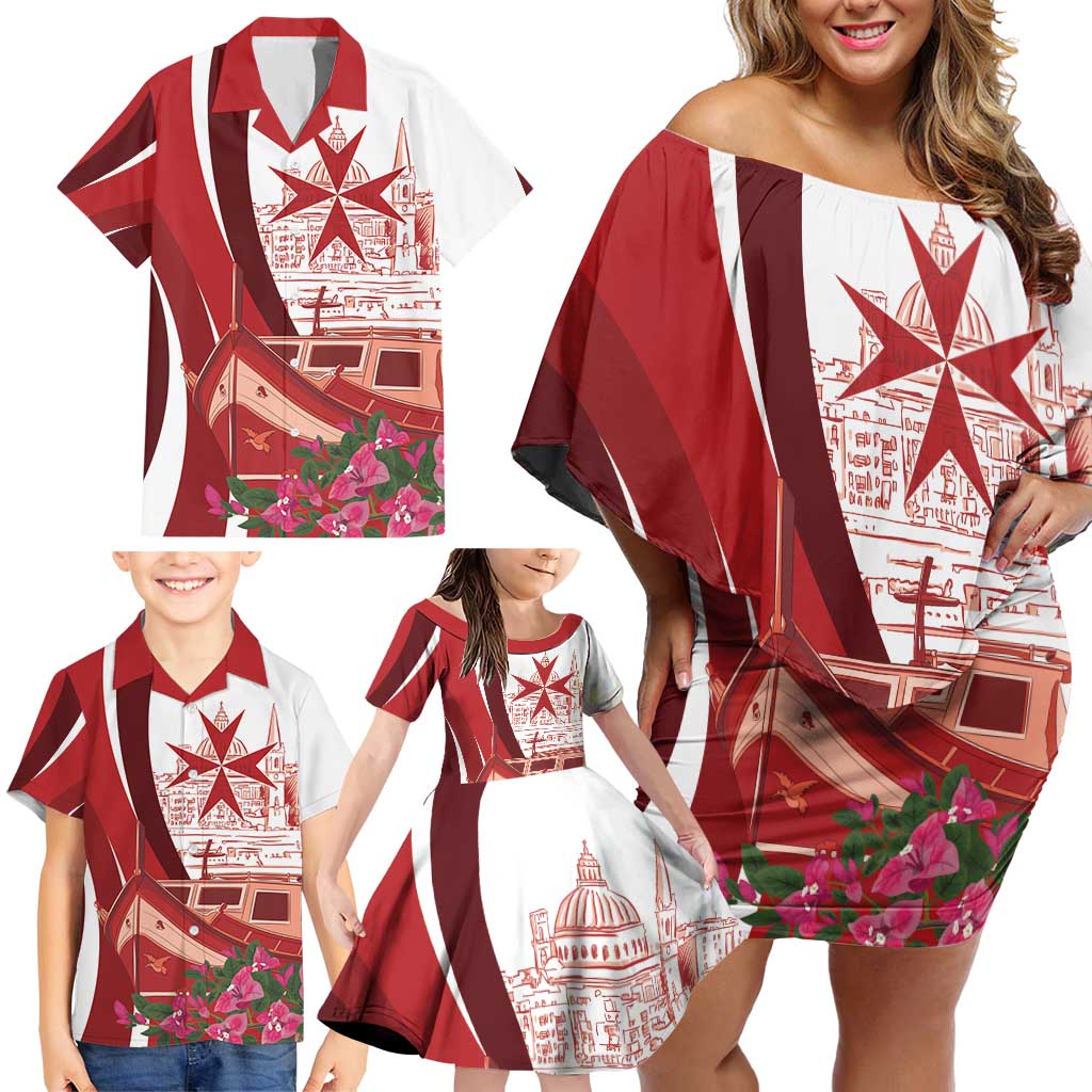 Inhobbok Malta Personalized Family Matching Off Shoulder Short Dress and Hawaiian Shirt Valetta Scenery