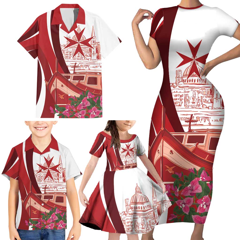 Inhobbok Malta Personalized Family Matching Short Sleeve Bodycon Dress and Hawaiian Shirt Valetta Scenery