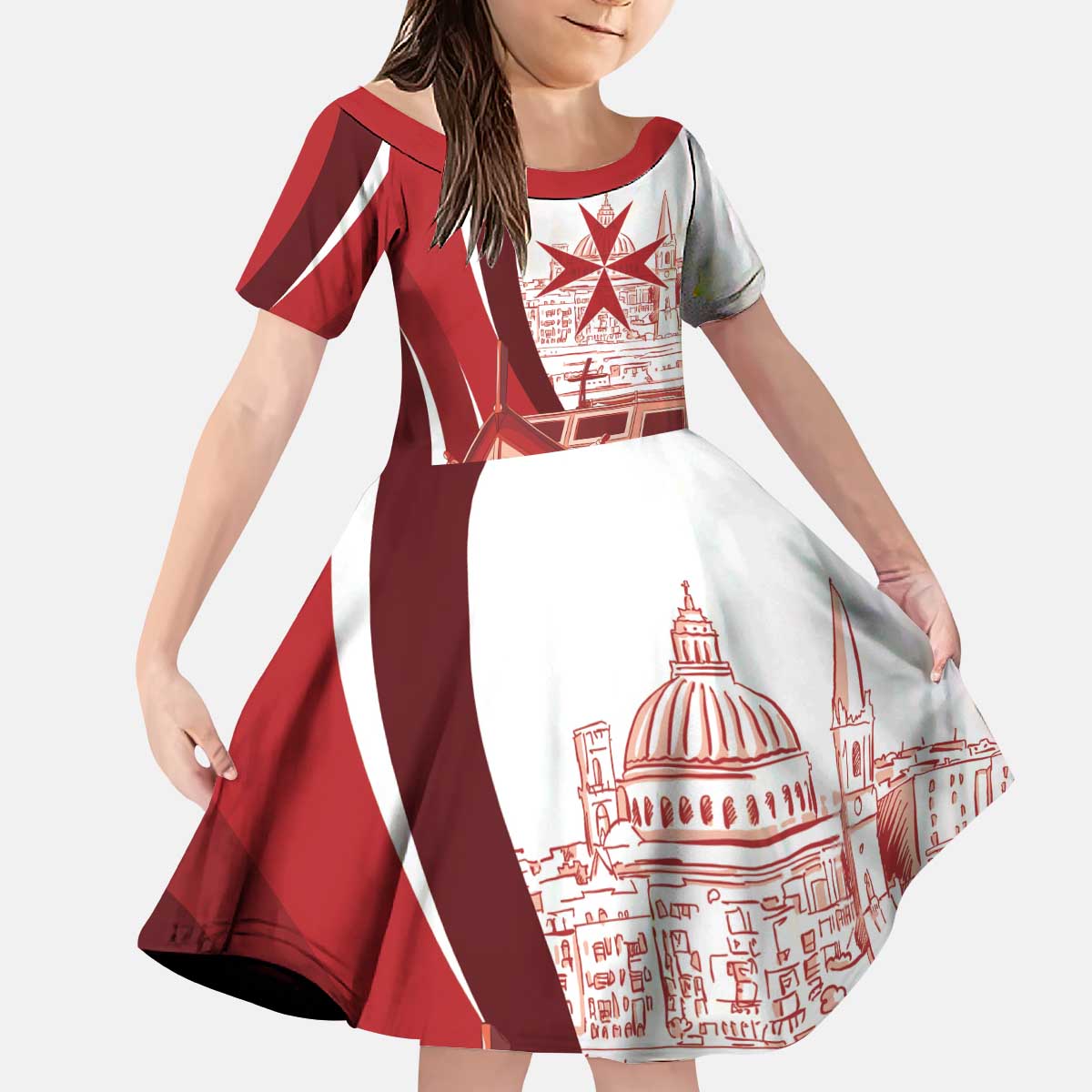 Inhobbok Malta Personalized Kid Short Sleeve Dress Valetta Scenery