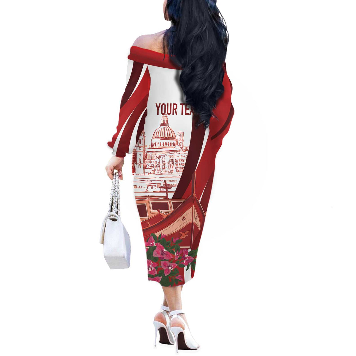 Inhobbok Malta Personalized Off The Shoulder Long Sleeve Dress Valetta Scenery