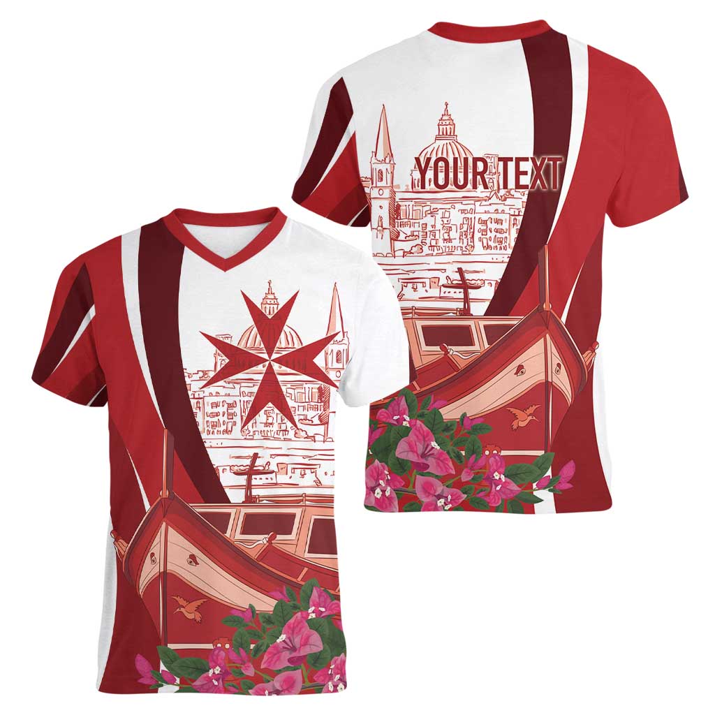Inhobbok Malta Personalized Women V-Neck T-Shirt Valetta Scenery
