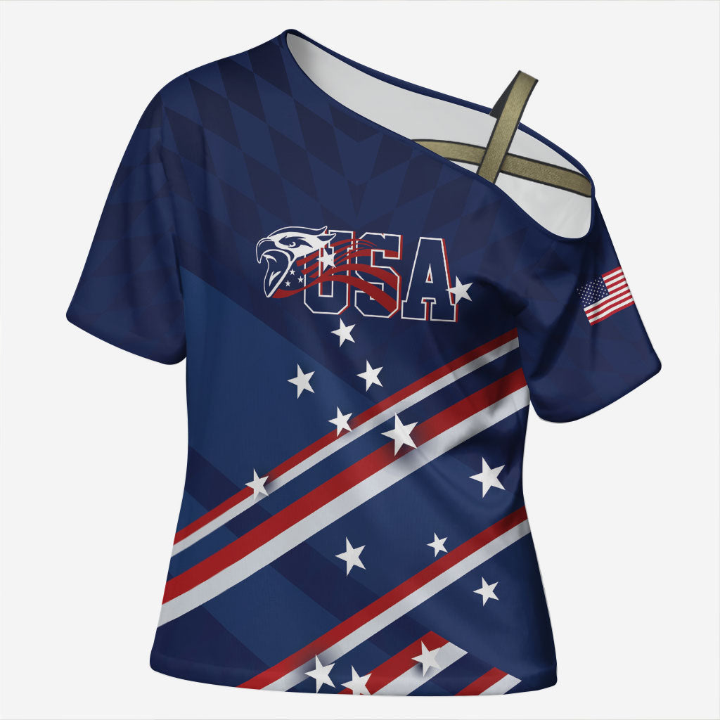 USA Custom Rugby Stars Motif Cross Shoulder Shirt GO Eagles