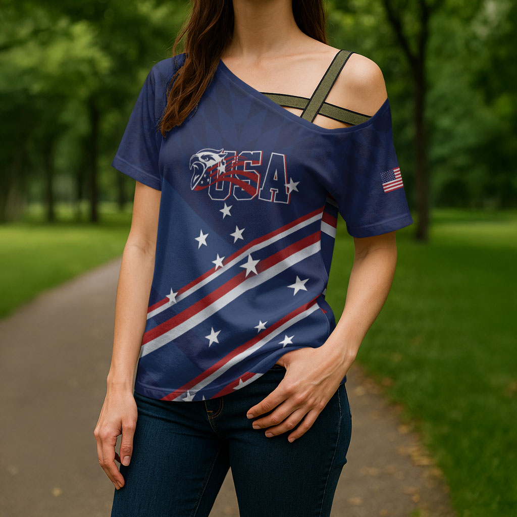 USA Custom Rugby Stars Motif Cross Shoulder Shirt GO Eagles