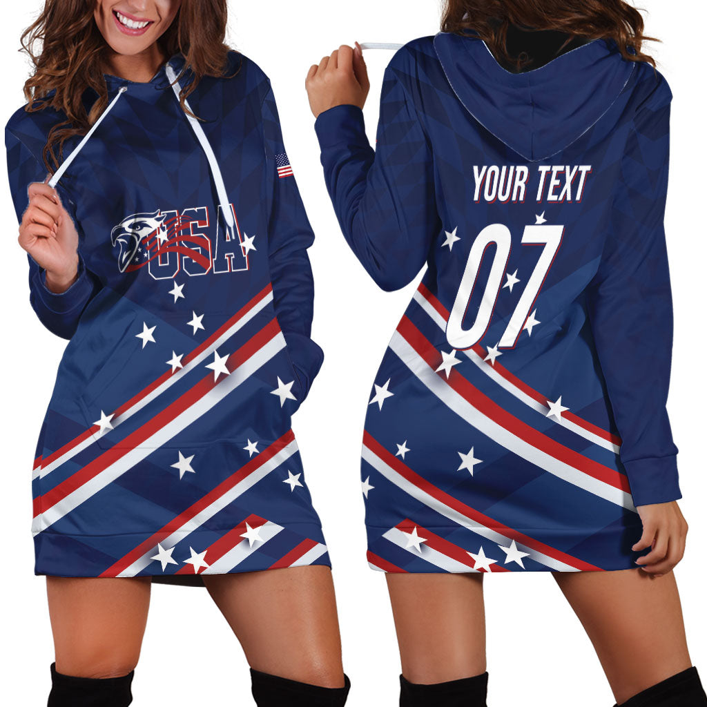 USA Custom Rugby Stars Motif Hoodie Dress GO Eagles