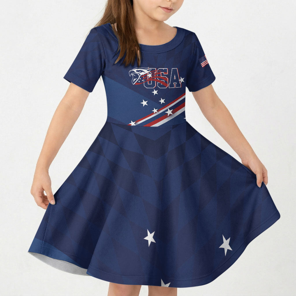 USA Custom Rugby Stars Motif Kid Short Sleeve Dress GO Eagles