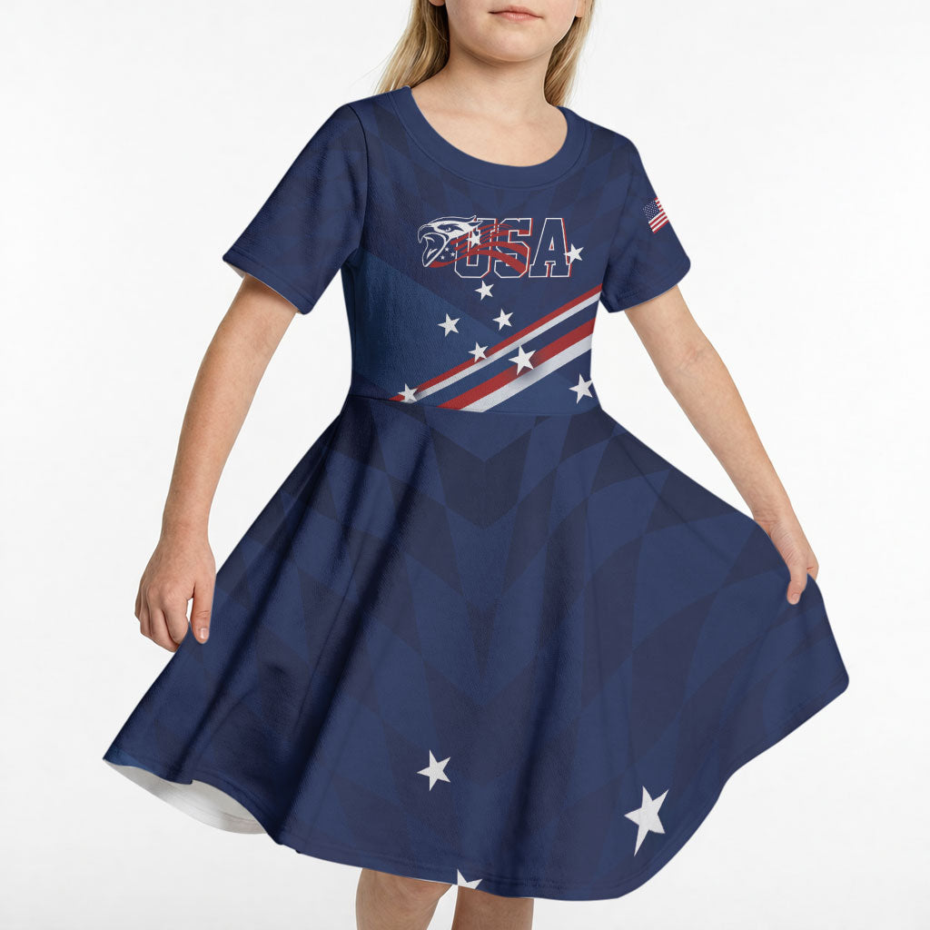 USA Custom Rugby Stars Motif Kid Short Sleeve Dress GO Eagles