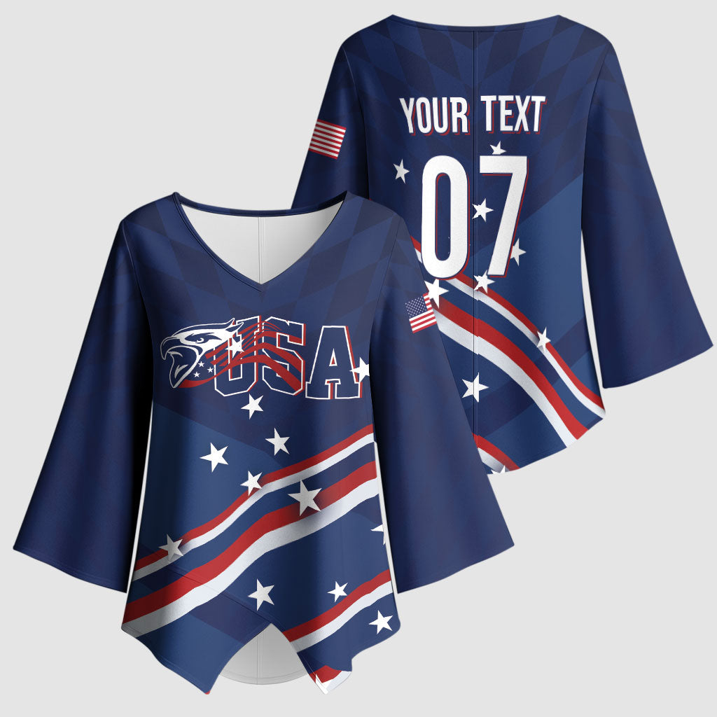 USA Custom Rugby Stars Motif Kimono Sleeve Blouse GO Eagles