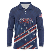 USA Custom Rugby Stars Motif Long Sleeve Polo Shirt GO Eagles