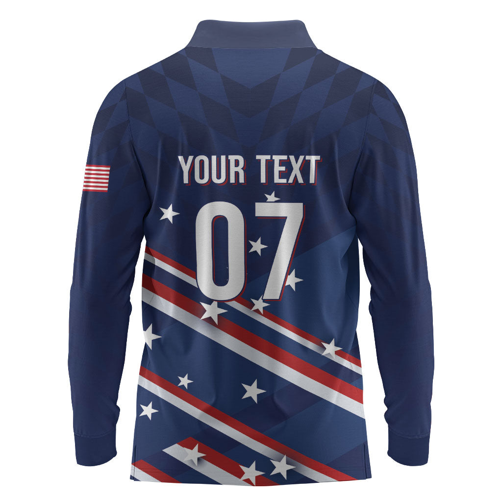 USA Custom Rugby Stars Motif Long Sleeve Polo Shirt GO Eagles