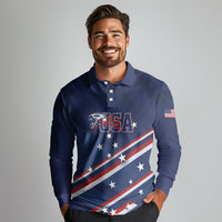 USA Custom Rugby Stars Motif Long Sleeve Polo Shirt GO Eagles
