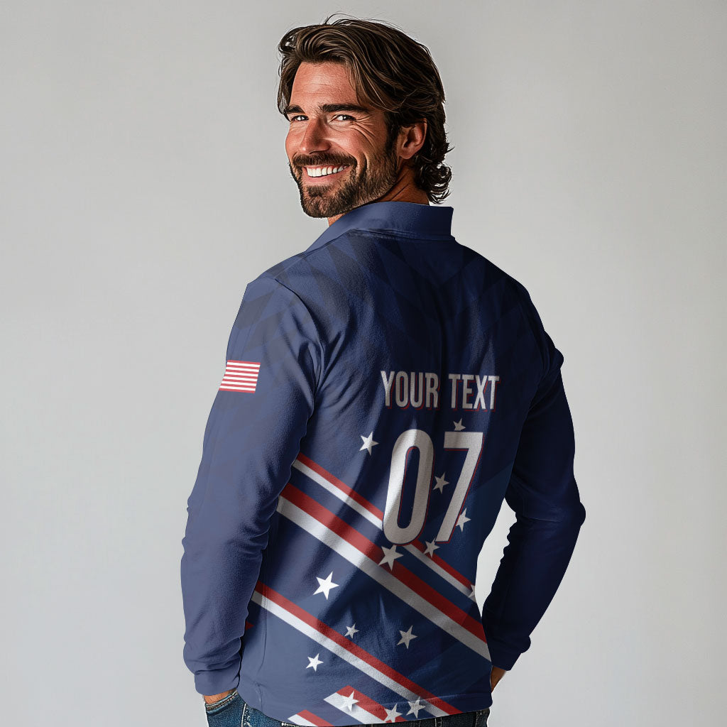 USA Custom Rugby Stars Motif Long Sleeve Polo Shirt GO Eagles