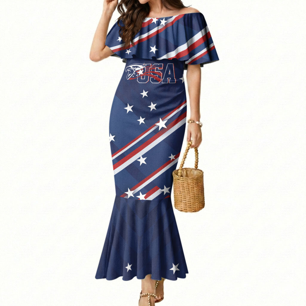 USA Custom Rugby Stars Motif Mermaid Dress GO Eagles