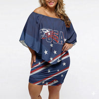 USA Custom Rugby Stars Motif Off Shoulder Short Dress GO Eagles