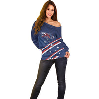 USA Custom Rugby Stars Motif Off Shoulder Sweater GO Eagles