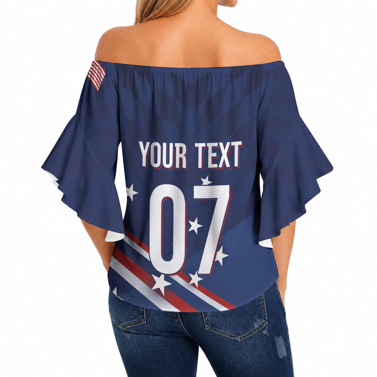 USA Custom Rugby Stars Motif Off Shoulder Wrap Waist Top GO Eagles