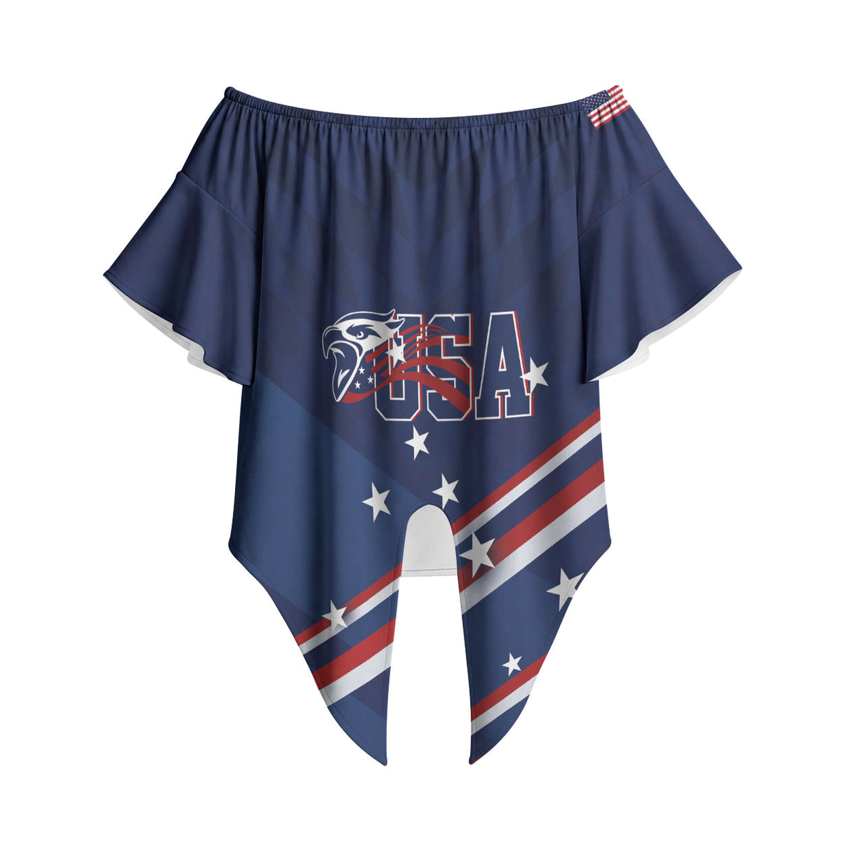USA Custom Rugby Stars Motif Off Shoulder Wrap Waist Top GO Eagles