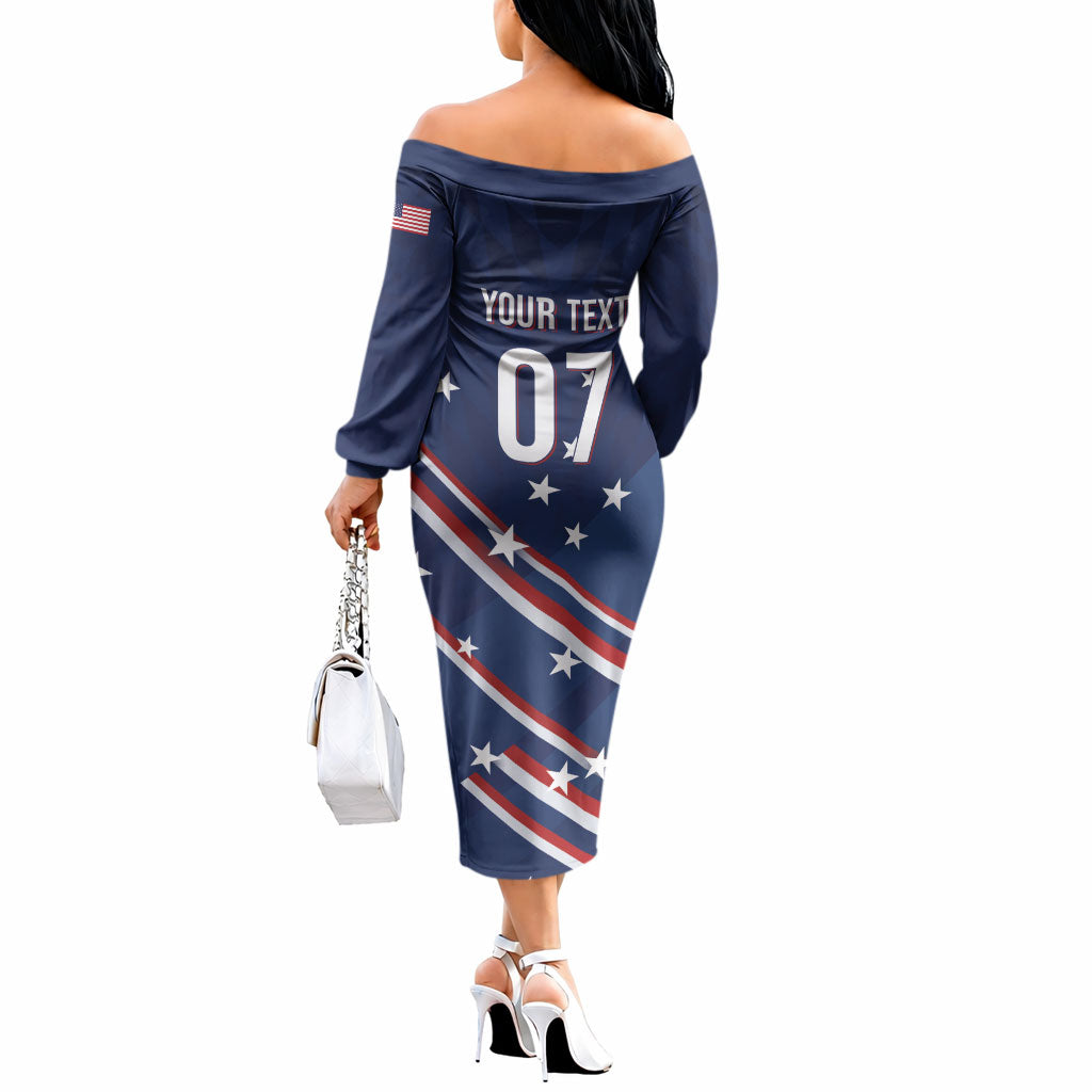 USA Custom Rugby Stars Motif Off The Shoulder Long Sleeve Dress GO Eagles