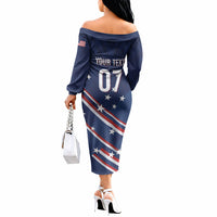 USA Custom Rugby Stars Motif Off The Shoulder Long Sleeve Dress GO Eagles