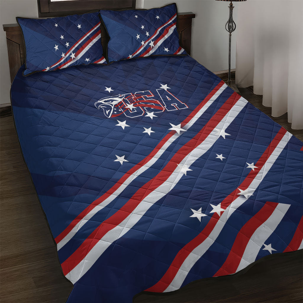 USA Rugby Stars Motif Quilt Bed Set GO Eagles