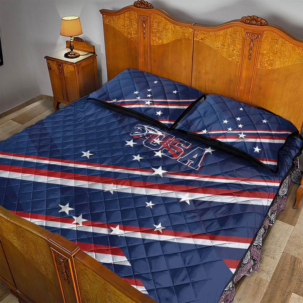 USA Rugby Stars Motif Quilt Bed Set GO Eagles