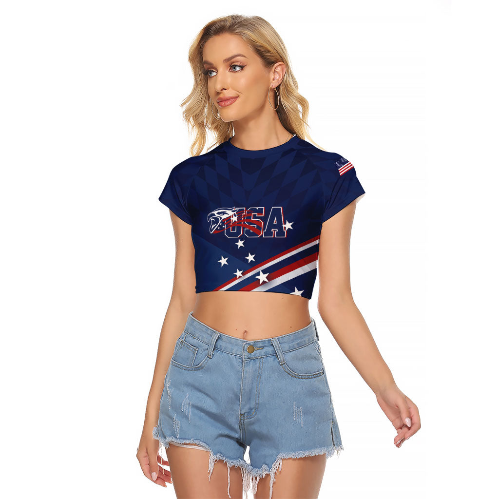 USA Custom Rugby Stars Motif Raglan Cropped T Shirt GO Eagles
