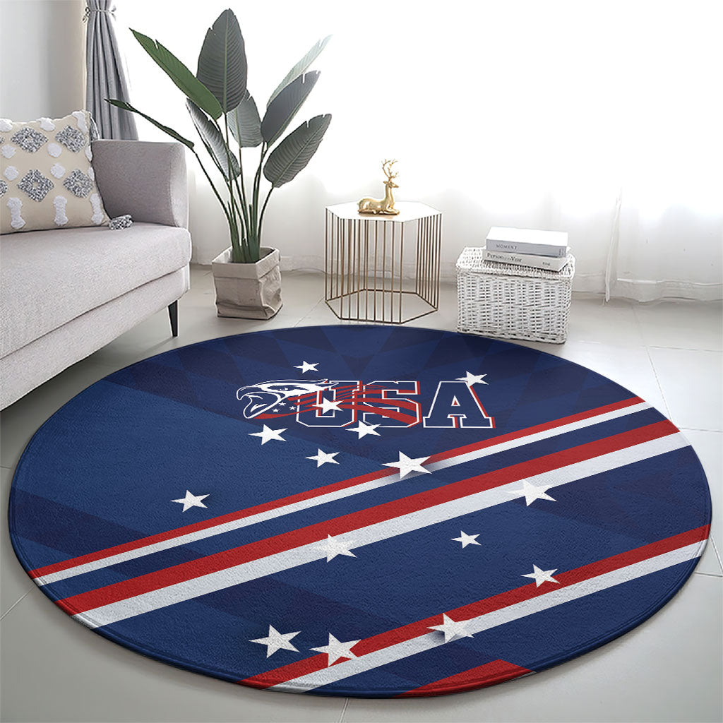 USA Rugby Stars Motif Round Carpet GO Eagles