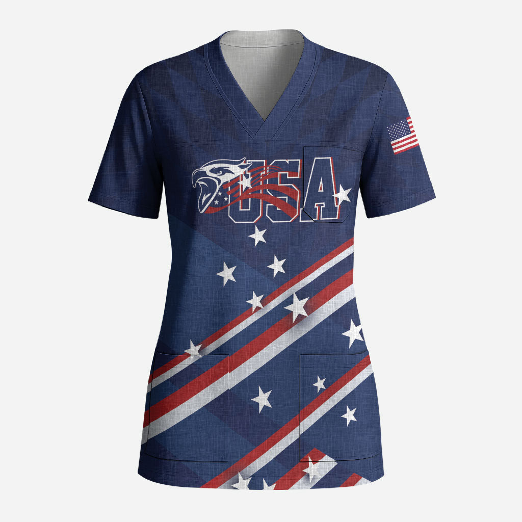 USA Custom Rugby Stars Motif Scrub Top GO Eagles