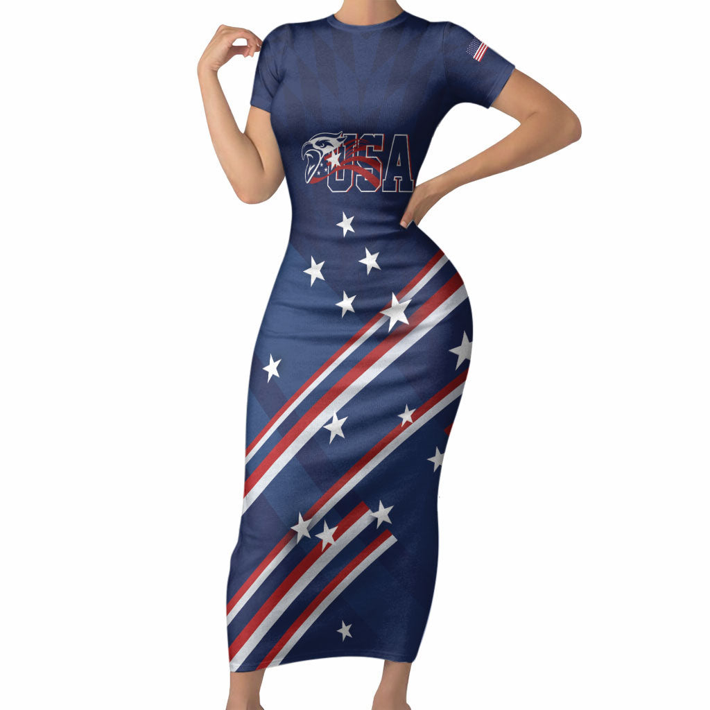 USA Custom Rugby Stars Motif Short Sleeve Bodycon Dress GO Eagles