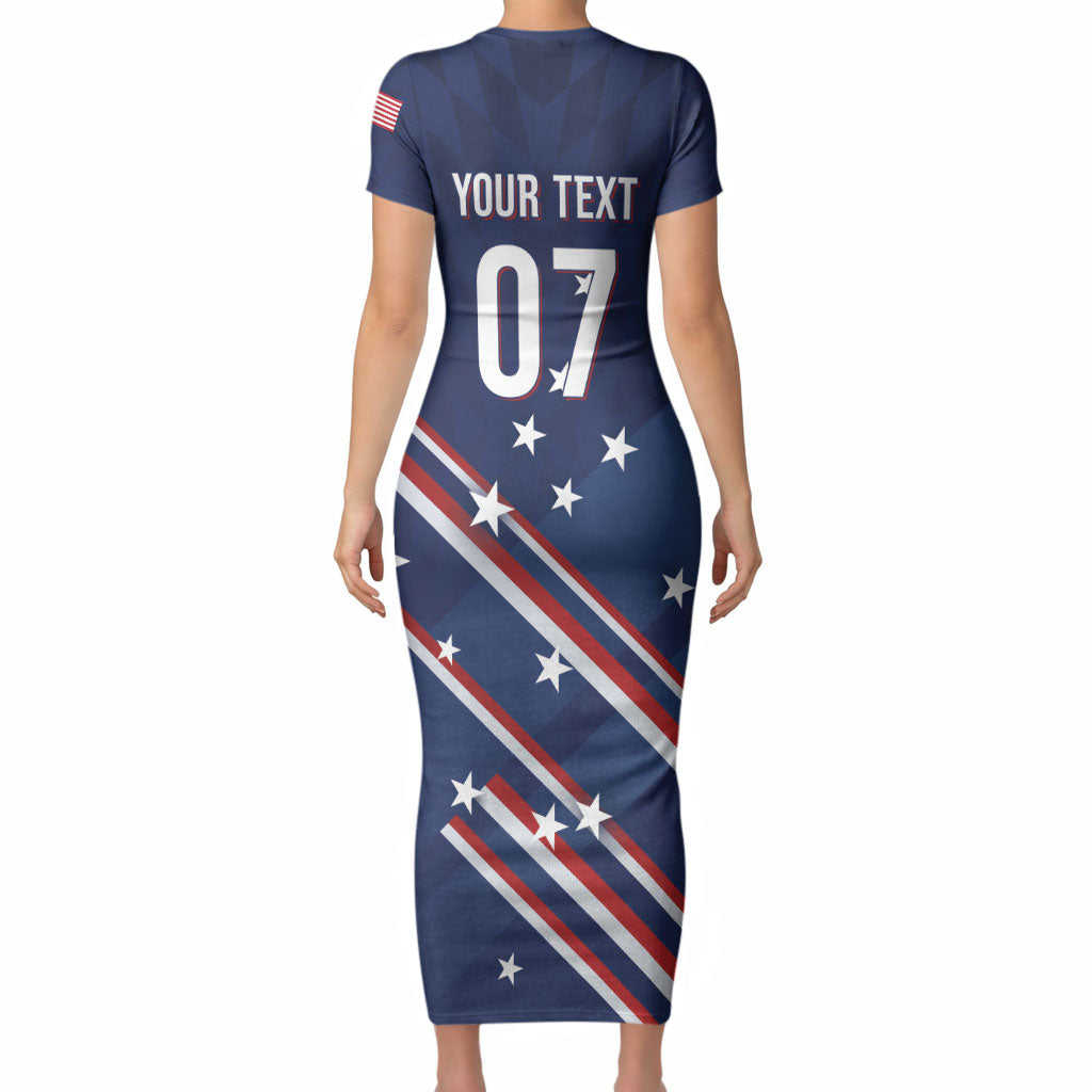 USA Custom Rugby Stars Motif Short Sleeve Bodycon Dress GO Eagles
