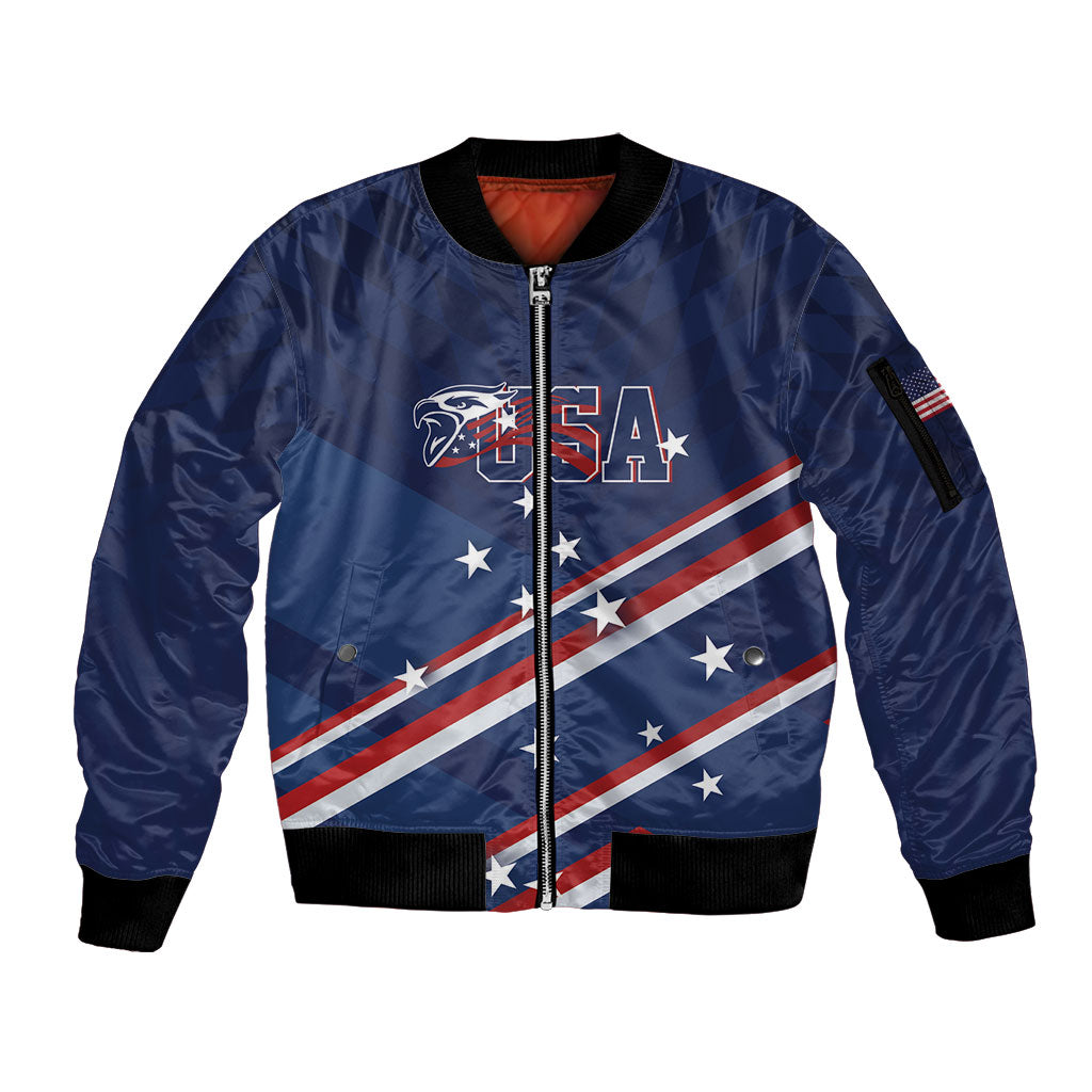 USA Custom Rugby Stars Motif Sleeve Zip Bomber Jacket GO Eagles