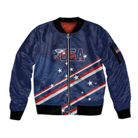 USA Custom Rugby Stars Motif Sleeve Zip Bomber Jacket GO Eagles