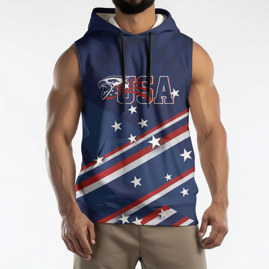 USA Custom Rugby Stars Motif Sleeveless Hoodie GO Eagles