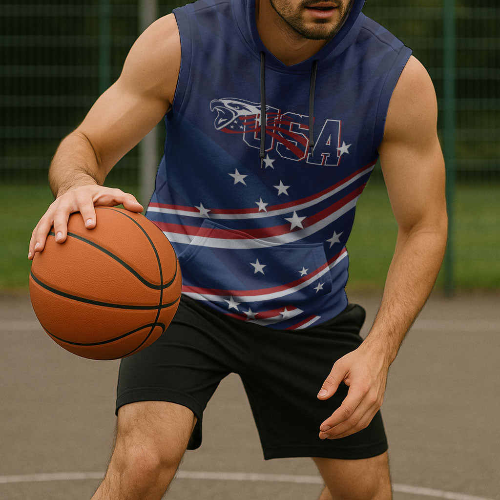 USA Custom Rugby Stars Motif Sleeveless Hoodie GO Eagles