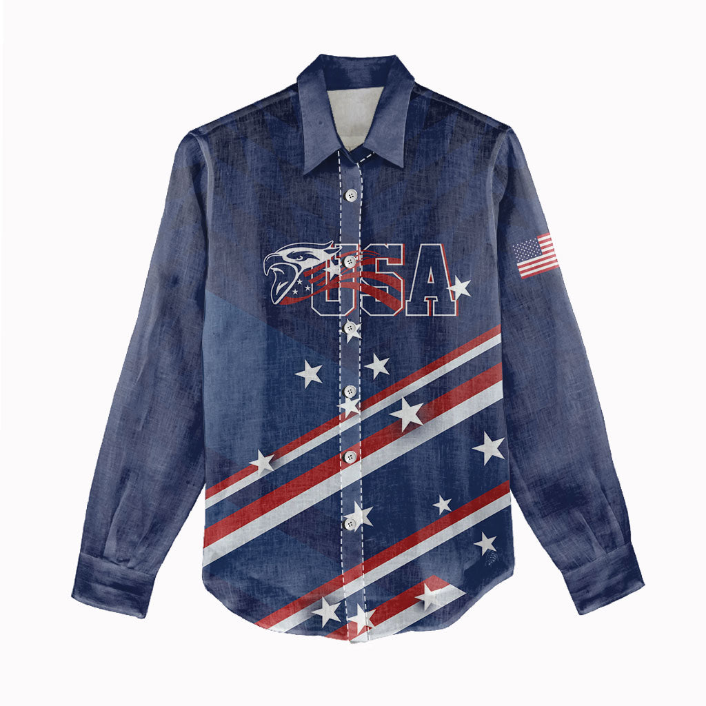 USA Custom Rugby Stars Motif Women Casual Shirt GO Eagles