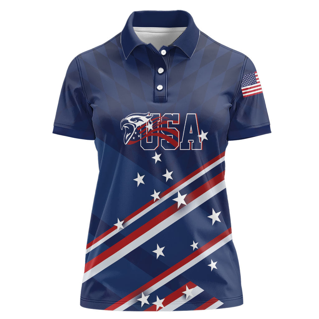 USA Custom Rugby Stars Motif Women Polo Shirt GO Eagles
