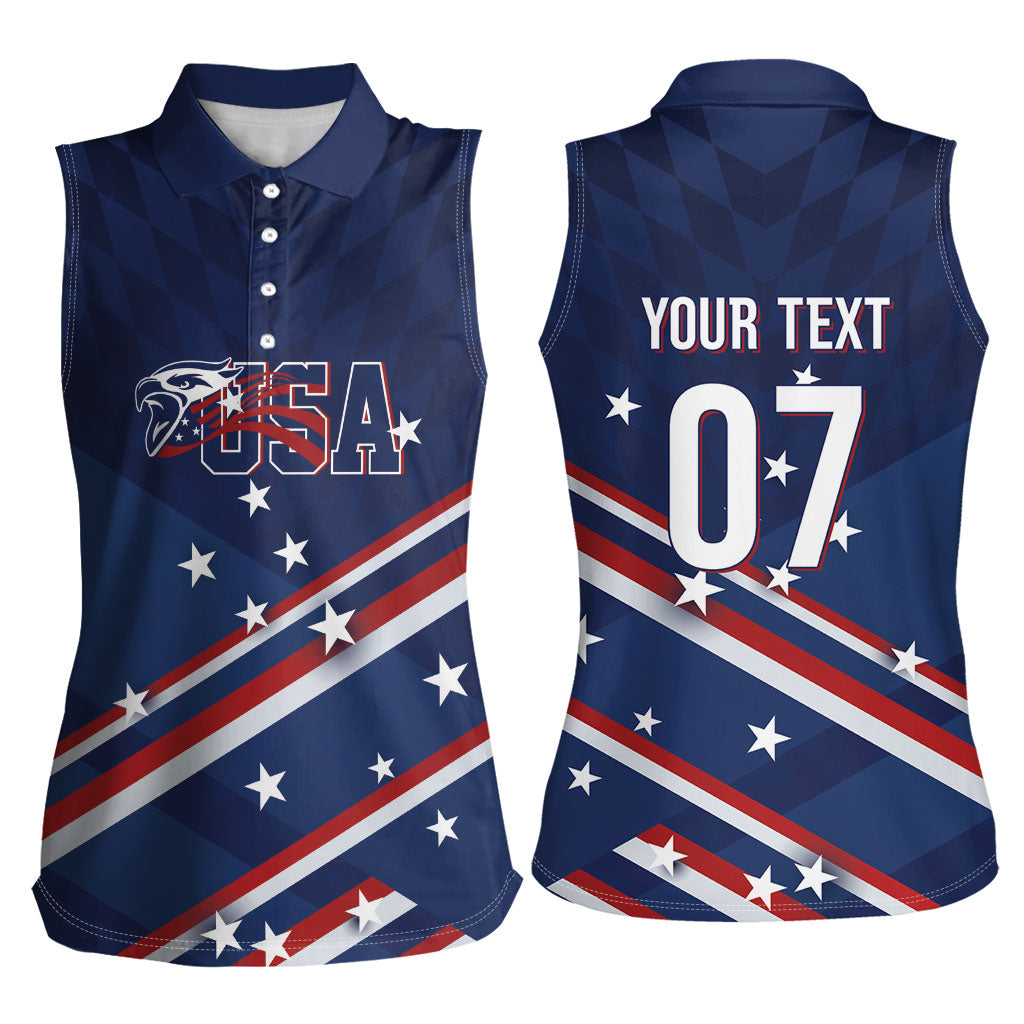 USA Custom Rugby Stars Motif Women Sleeveless Polo Shirt GO Eagles
