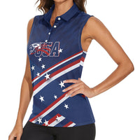 USA Custom Rugby Stars Motif Women Sleeveless Polo Shirt GO Eagles