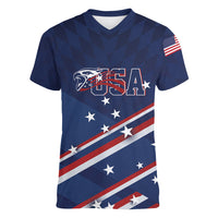 USA Custom Rugby Stars Motif Women V-Neck T-Shirt GO Eagles