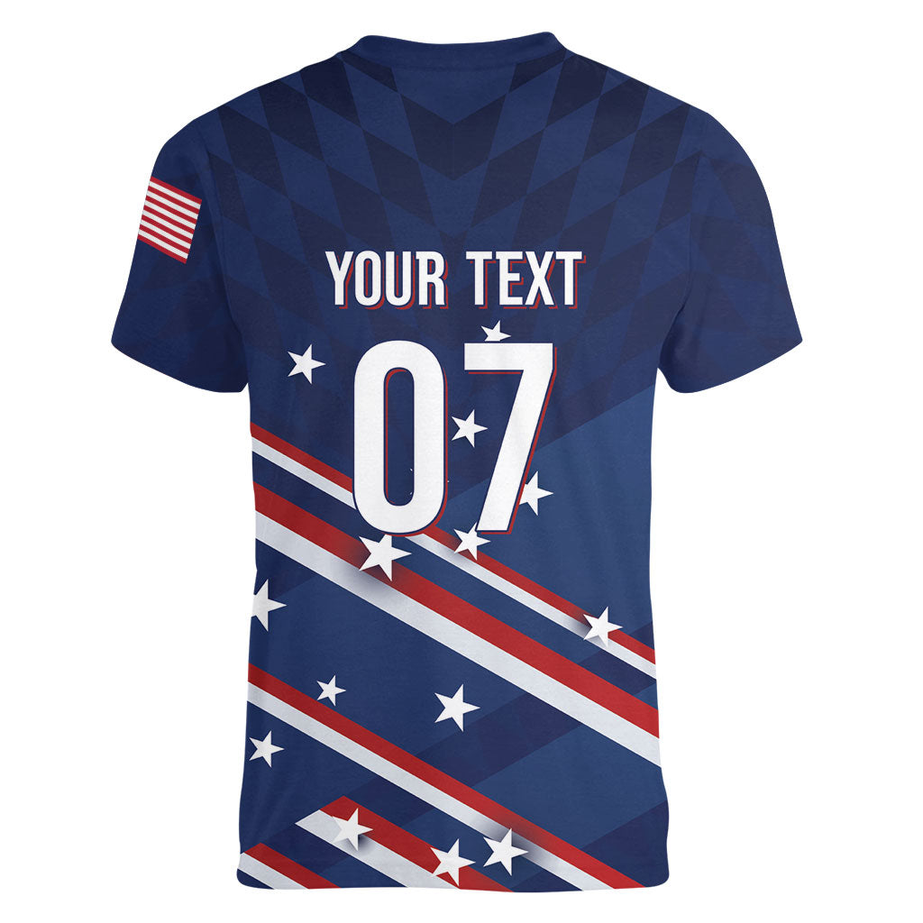 USA Custom Rugby Stars Motif Women V-Neck T-Shirt GO Eagles