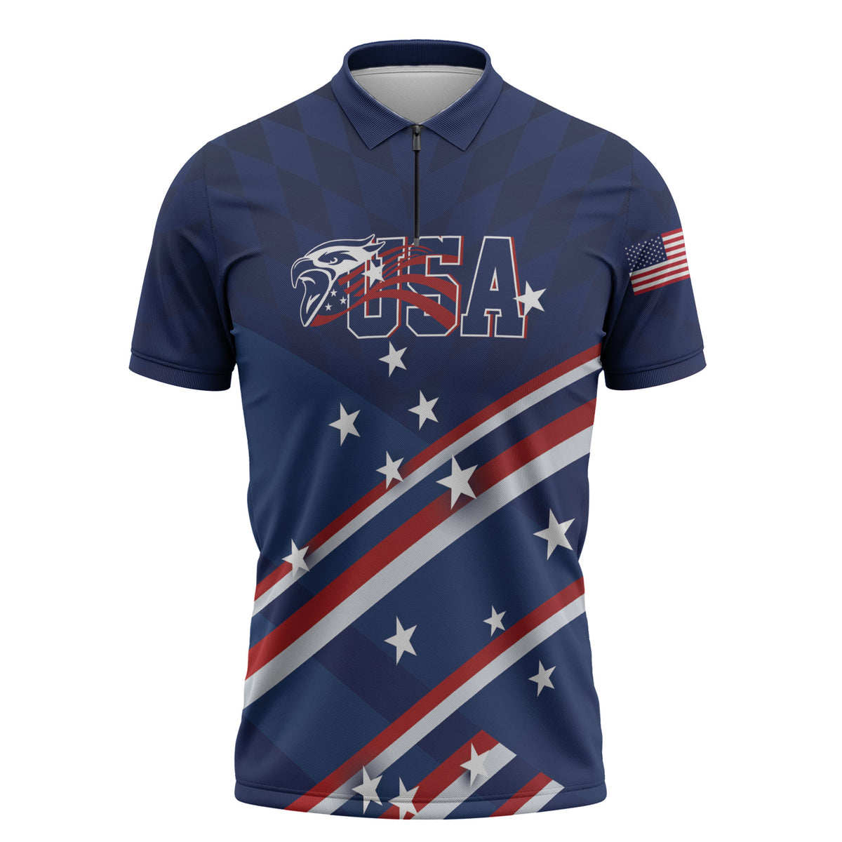 USA Custom Rugby Stars Motif Zipper Polo Shirt GO Eagles