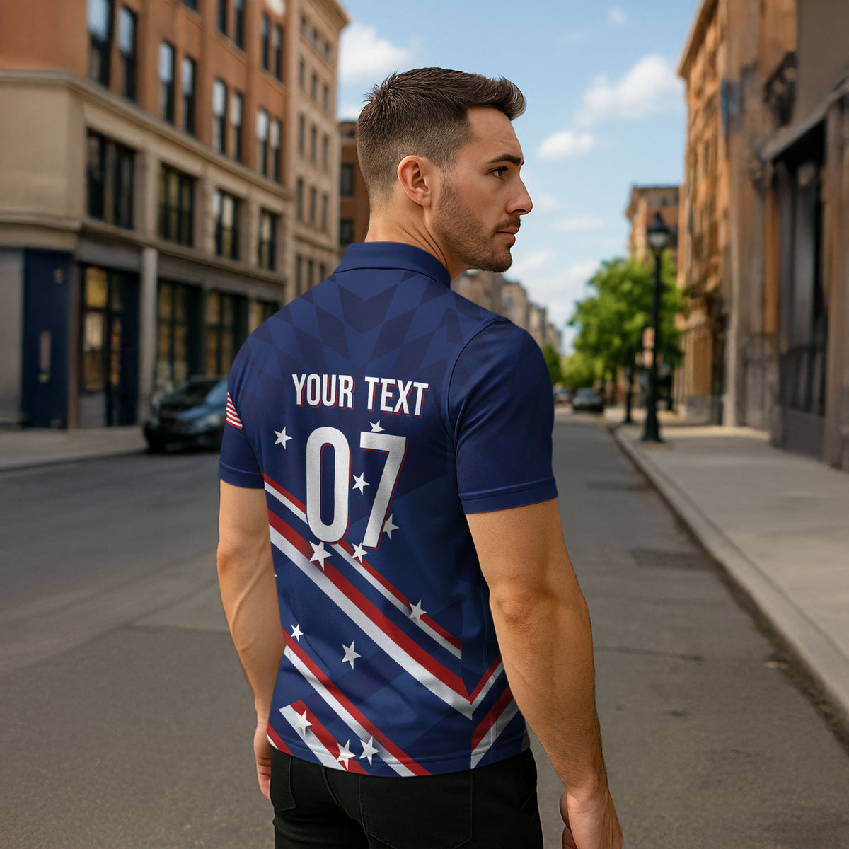 USA Custom Rugby Stars Motif Zipper Polo Shirt GO Eagles