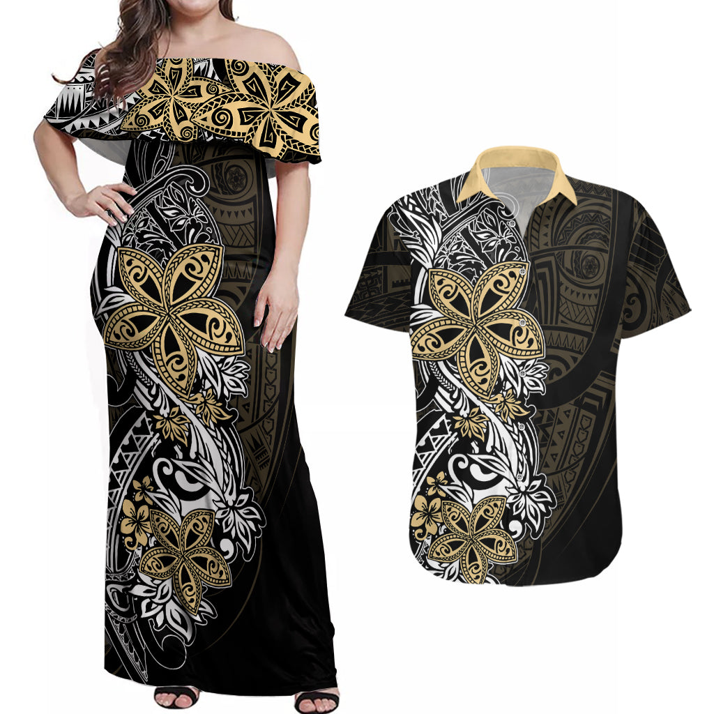 Polynesian Pride Couples Matching Off Shoulder Maxi Dress and Hawaiian Shirt Tiare With Plumeria Mix Style LT7 - Wonder Print Shop