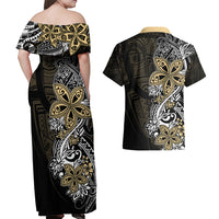 Polynesian Pride Couples Matching Off Shoulder Maxi Dress and Hawaiian Shirt Tiare With Plumeria Mix Style LT7 - Wonder Print Shop