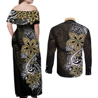 Polynesian Pride Couples Matching Off Shoulder Maxi Dress and Long Sleeve Button Shirts Tiare With Plumeria Mix Style LT7 - Wonder Print Shop
