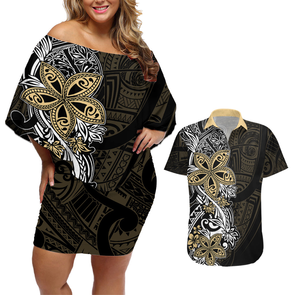 Polynesian Pride Couples Matching Off Shoulder Short Dress and Hawaiian Shirt Tiare With Plumeria Mix Style LT7 - Wonder Print Shop